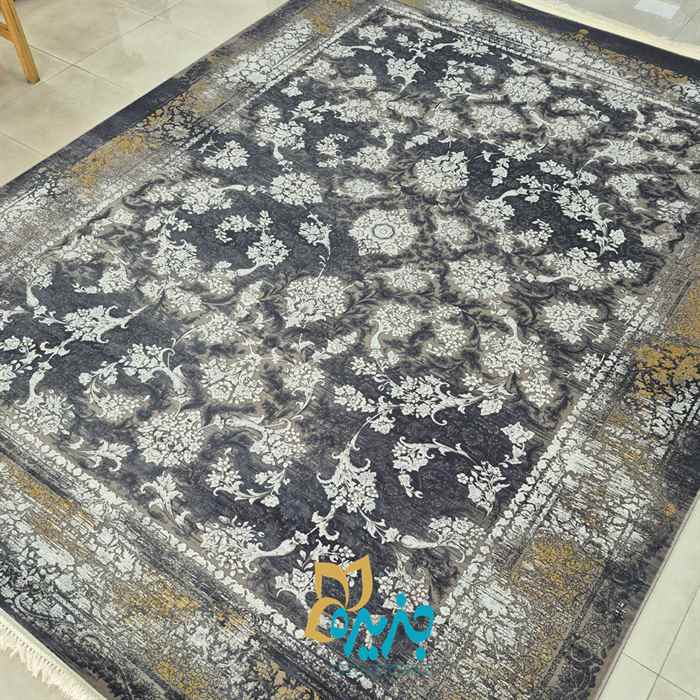 فرش ماشینی جزیره طرح وینتیج 2401 دودی 1200 شانه گل برجسته